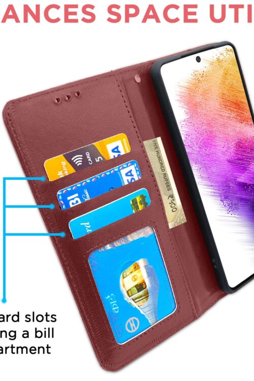 Samsung Galaxy A73 Flip Cover| Leather Finish (Brown)